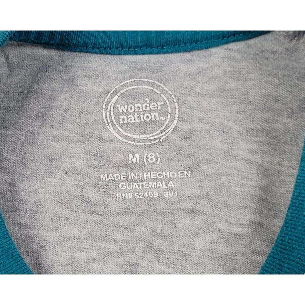 Wonder Nation Boys Gray and Teal Short-Sleeve Raglan T-Shirt Size M (8)